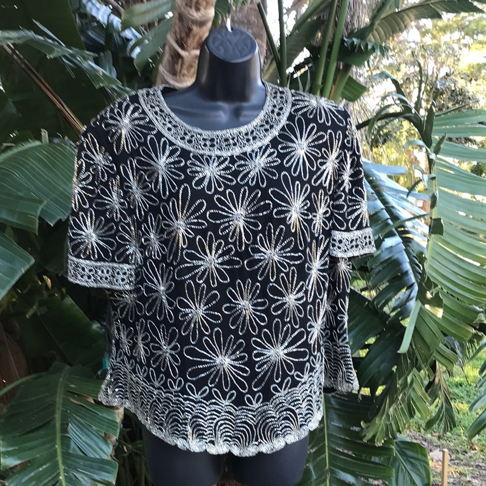 Papel boutique evening beaded silk top